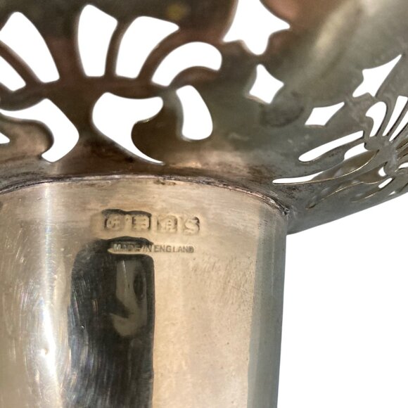 Large Ruffled Pierced Rim Tapered Silverplate Flower Vase - Picture 7 of 9